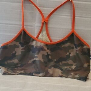 B Camouflage Sports Bralette with Orange Accents Size L